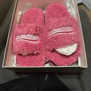 Balenciaga Vibrant Pink Fuzzy Slides